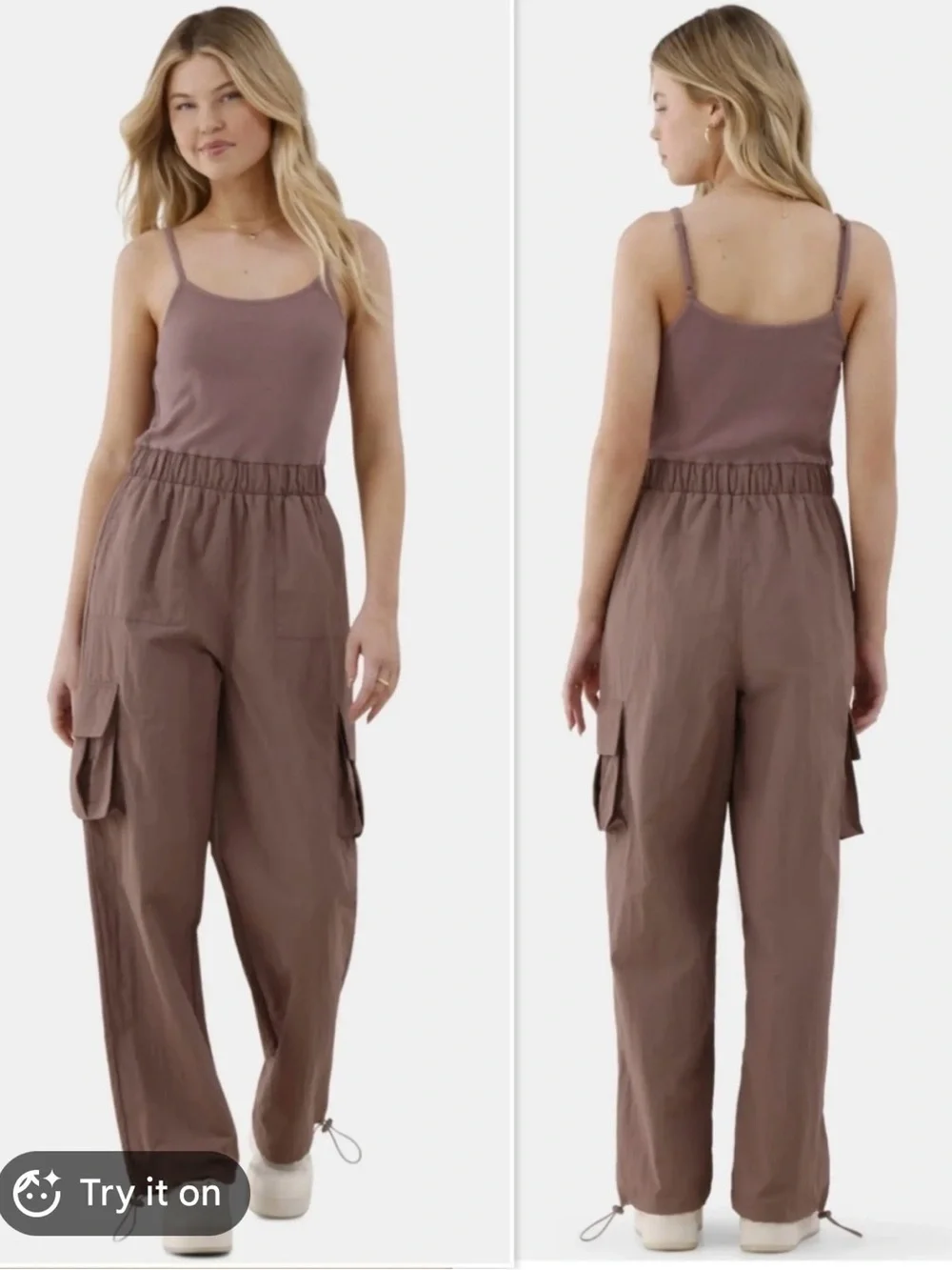 Dusty Rose Cargo Jumpsuit with Drawstring Ankles